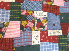 VTG Fabric Quilt Cotton Cheater Patchwork “I Love to Quilt” Crazy Quilt 4 yd