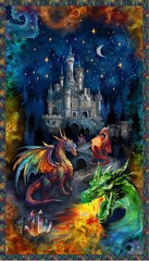 Dragon Kingdom, Midnight A Dragon’s Castle Panel 24in x 42in
