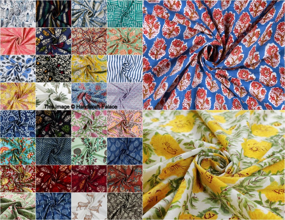 Indian Cotton Fabric Block Printed Dressmaking Sewing Material Supply By The Yd