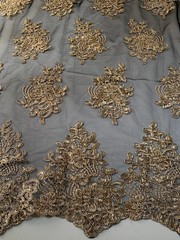 Brianna GOLD Polyester Floral Embroidery with Sequins on BLACK Mesh Lace Fabric