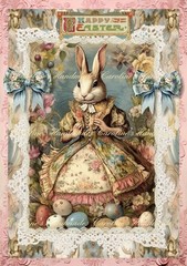 Victorian Dressed Easter Rabbit Designer MULTI-SIZE Cotton Fabric Quilt Block
