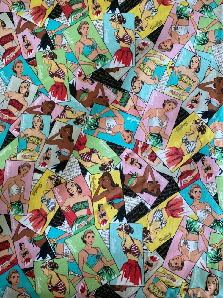 Simplicity Vintage Swim Summer Premium Cotton Fabric retro sold by 1/2 yard