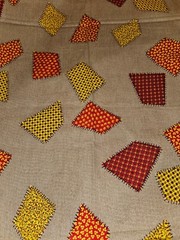 Vintage Crazy Patch Colorful Patches On Beige Cotton Fabric 4.5 Yards X 36″ Wide