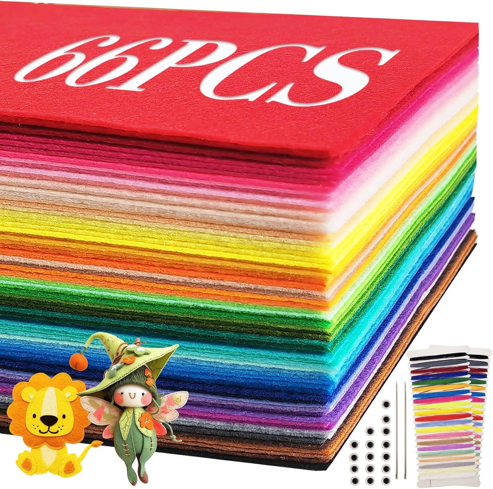 Felt Fabric Sheets,66 Pcs Colors 1.2Mm Thick Soft Felt Sheet (8X12 Inch) for DIY
