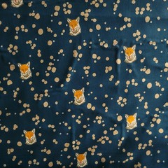 Small Fox Faces on Dark Teal w Beige Spatters – Echino Japanese Cotton Lawn