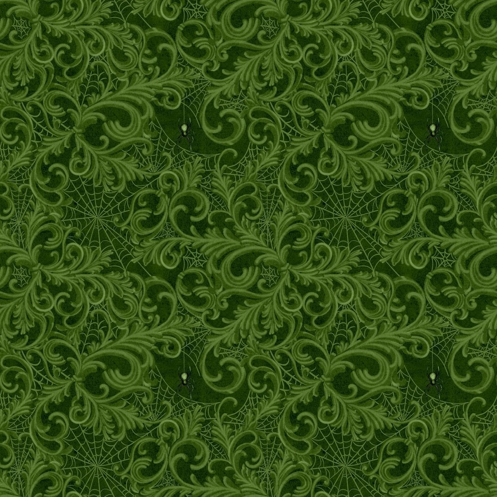 Lumin/White Owl – Dark Academia – Scrolls And Webs – Dark Sage, Fabric BTY