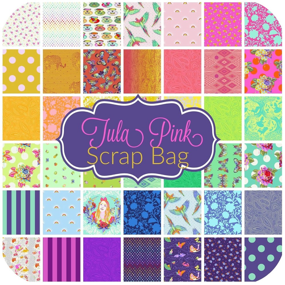 Tula Pink Pink Solid Quilt Fabric Scrap Bag^”