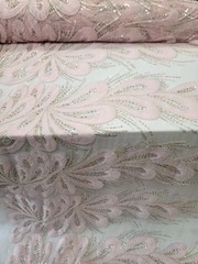 Floral 3D Lace Pink Embroidered Beaded Flowers Mesh Fabric Sold By The Yard Prom