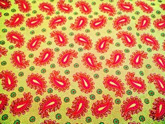 Cotton Fabric By Yard Pink Brown Paisley Floral Dots on Lime Green #PC