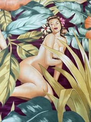 Alexander Henry Fabric Yd Mirage Sexy Pinup Island Girls Hibiscus Palm Leaves P