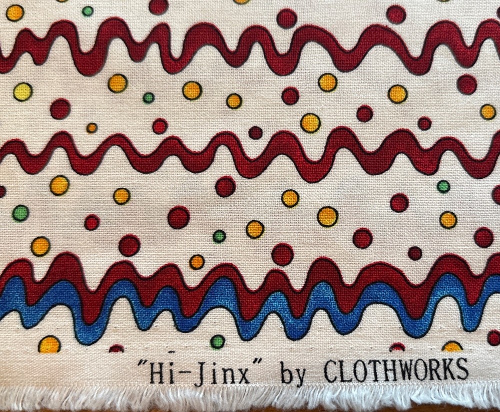 Clothworks “Hi-Jinx” Cotton Fabric Wavy Lines Dots 44” x 57”