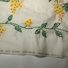 Needlework Fabric Craft Unfinished Yellow Floral Printed Pattern READ Flawed