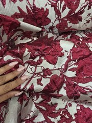 Burgundy Floral Metallic Brocade Fabric Sold By The Yard