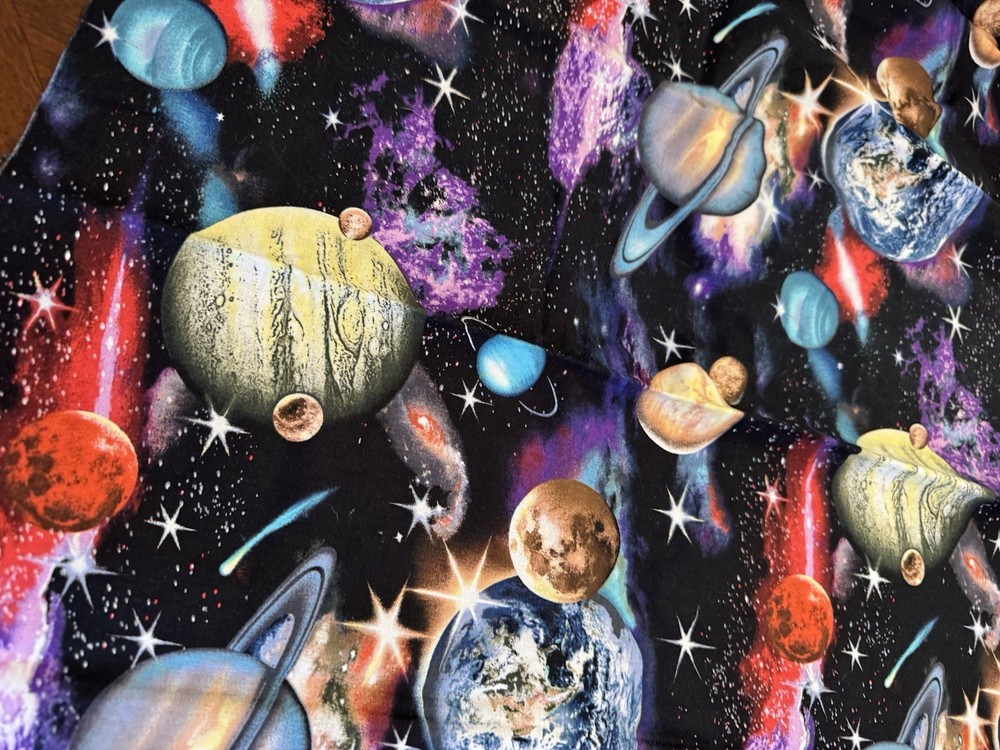Solar System cotton fabric Elizabeth Studios black space stars planets