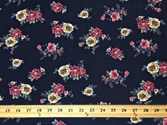 Bullet Knit Printed Fabric-Navy Blue Vanilla Roses-BPR274-Sold by the Yard