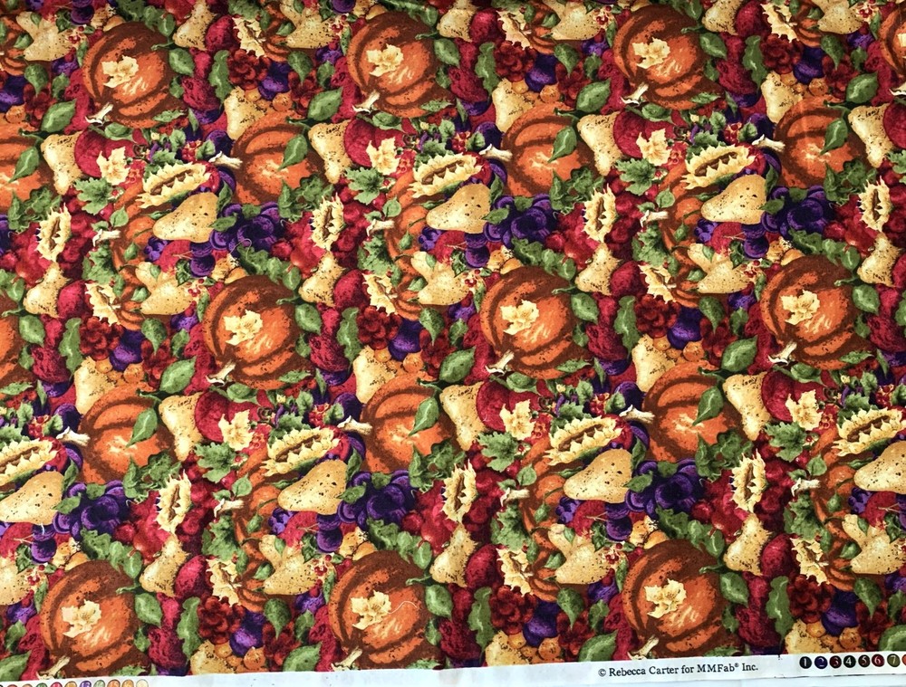 1 1/2 Yards REBECCA CARTER MMFab FALL HARVEST FABRIC Cotton Autumn FRUIT Pumpkin
