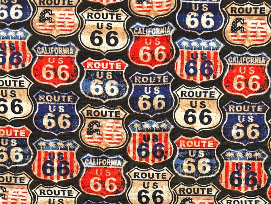 REMNANT: “Route 66″ road signs fabric scrap 10″ X 10” (scrap)