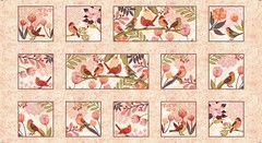 24″ Fabric Panel | Studio E Canyon Birds Flower & Bird Block Cream Pink