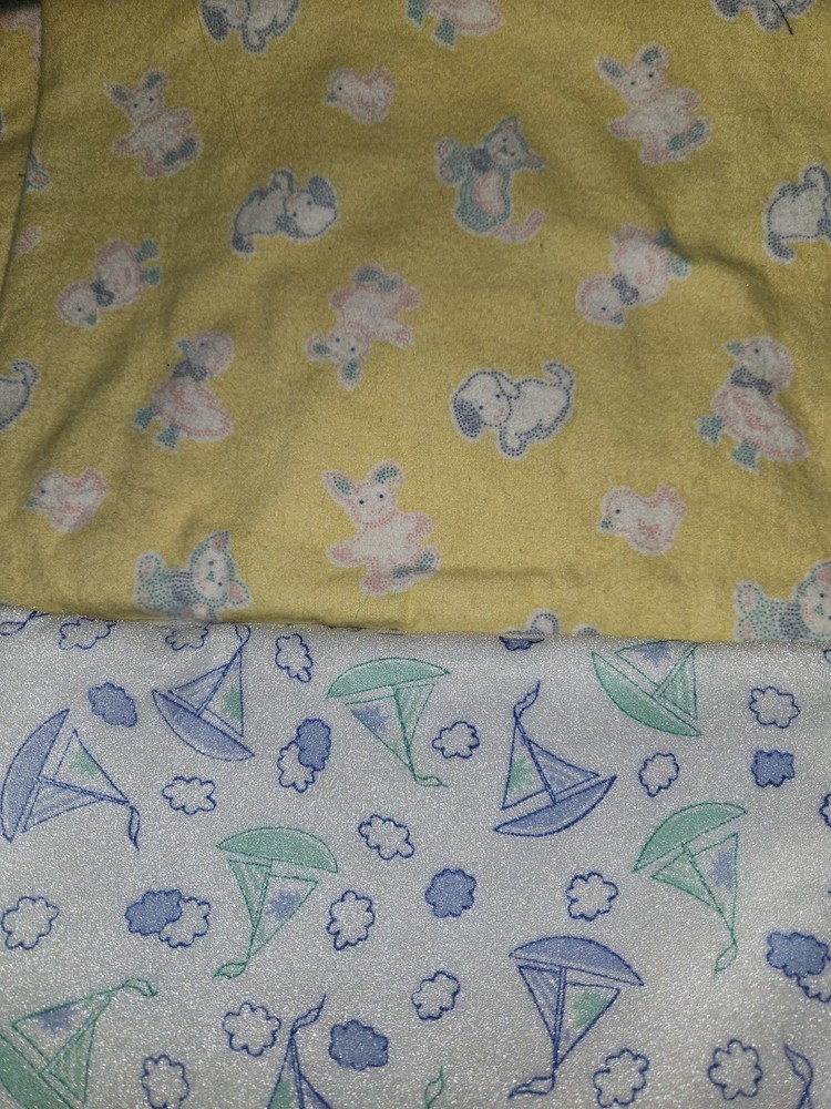 Lot Of 2 Pieces Of Kids Themed Flannel Fabric Baby Animals 1.5 Yrd & Boats 1 Yrd