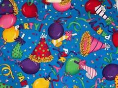 25″ X 58″ Cranston Birthday Party Hats Balloons Cotton Fabric Vintage 2/3+ Yds