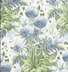 Thibaut/Anna French Curtain Fabric ‘DAHLIA’ 3.8 METRES SKY ON WHITE Linen Blend