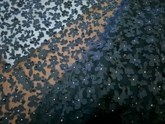 1 1/3 Yd Green Floral Chiffon Fabric Semi Sheer Rhinestone Fabric Bolt End