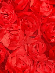 Maci RED 3D Floral Polyester Satin Rosette on Mesh Fabric by the Yard – 10057