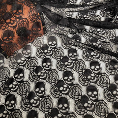 60“ Wide *36″ Long Lace Fabric, 1 Yard Black Skull Pattern, Non-Stretchy Nylon L