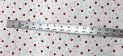 Tiny Red Heatrs and Polka Dots White Cotton Fabric 30″ #29