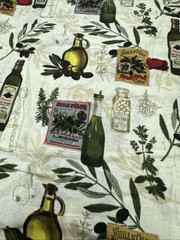 Gourmet Cuisine Olive Oil Bottle Theme Green Cotton Fabric BTHY #56