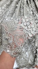 Silver Beads Lace Fabric By The Yard Embroidery 3d Chiffon Leaves Sequins Lace