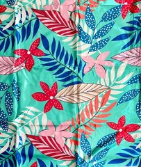 African Print, Satin Fabric- Turquoise, Blue, Red “Hopebloom”, Yard or Wholesale