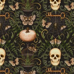 Lumin/White Owl – Dark Academia – Damask – Black, Fabric BTY