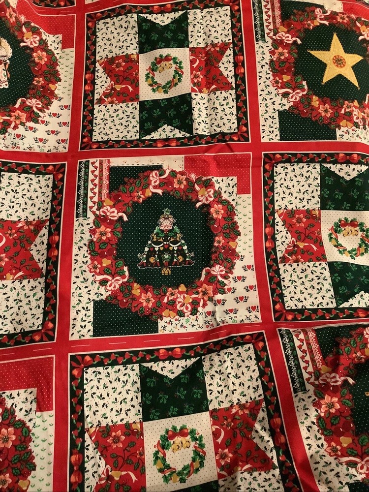 Vintage Wamsutta Hallmark Cards 40 Cheater Quilt Blocks Christmas Fabric Cotton
