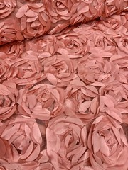 Maci DUSTY ROSE 3-D Floral Polyester Satin Rosette on Mesh Fabric by the Yard –