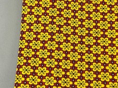 2+yds Tiny Yellow 6 Petal Flowers on Red Cotton Fabric Calico Style Rows 44″