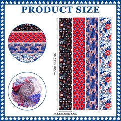 60 PCS Patriotic Fabric Jelly Roll Red White Blue Cotton Strips for Quilting