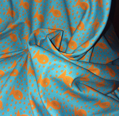‘Fish Swimming’ Orange Goldfish on Blue Soft Fabric BTY x 58in W Made in Brazil
