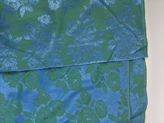 Vintage Teal Green Floral Silk Cut Fabric 1.3 yds x 12 yds Roses