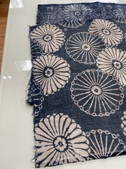 Vintage Japanese Handwoven Katazome Boro Indigo Fabric Chrysanthemum Faded 62″