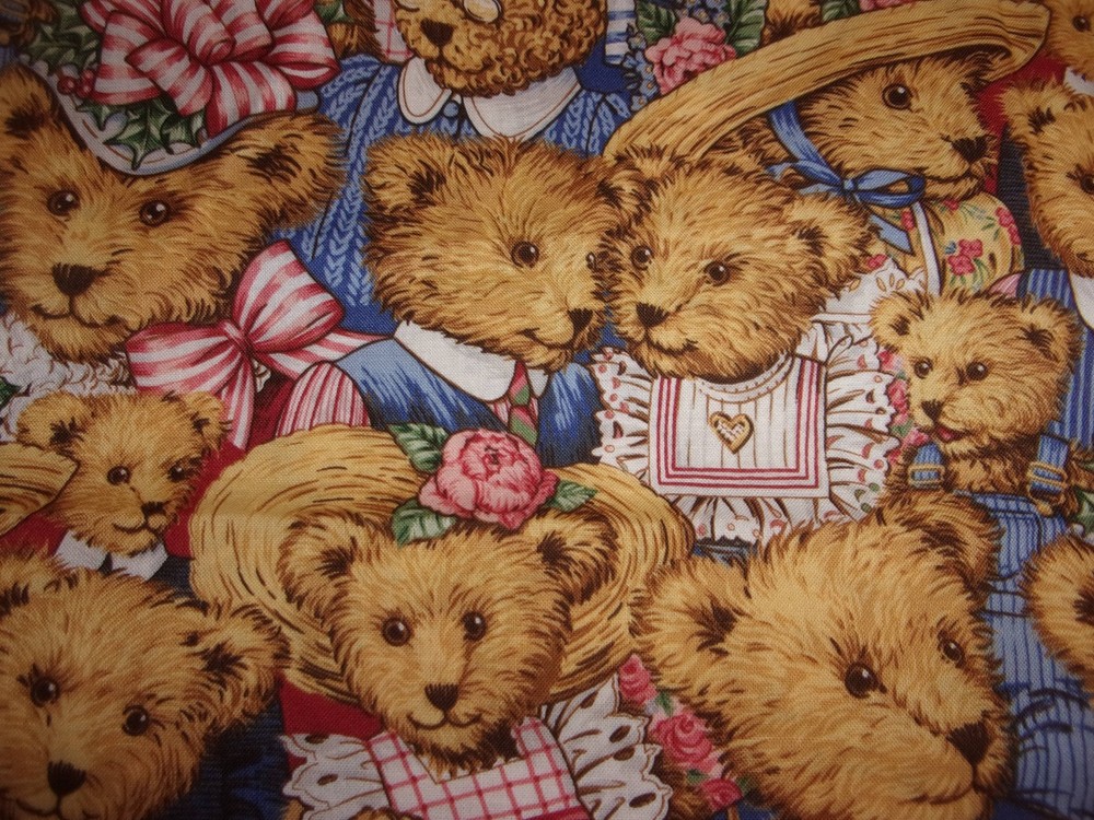 REMNANT OF FABRIC WITH BEAR FAMILY DRESSED IN CLOTHES – 19 1/2 IN. X 42 IN.