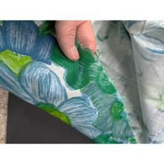 Vintage 60s Flower Print Fabric Green Blue Brushstroke Floral Large Print 4.9 Yd