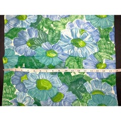 Vintage 60s Flower Print Fabric Green Blue Brushstroke Floral Large Print 4.9 Yd