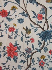 Scalamandre, Rambling Flowers, Vintage Remnant, Color Multi Rose, Blues on White