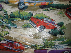 OOP! Retro Cars Vintage Ford Thunderbird Mustang Older Fabric Rare 1 Yard