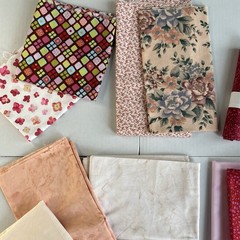 Quilt Fabric Lot of Pinks/Peach Tones 1 lb 4oz Different Size Pieces Cottons