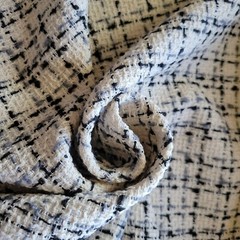 Soft White Tahari Flat Boucle Suiting w/ Small Gray/Black Double Windowpane