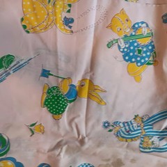 VTG JUVENILE NOVELTY BABY NURSERY COTTON FABRIC Bunny Cat Musical Pig Pink 36×57
