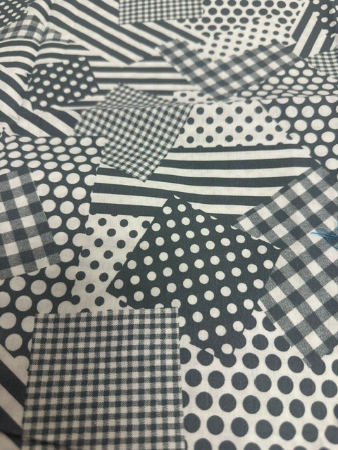 Gray White Patchwork Cotton Fabric 1 Yard Gingham Stripes Polka Dots