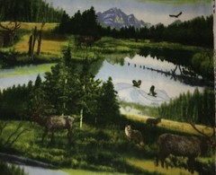 Rod Frederick Wildlife Print Fleece Fabric MMFab 40″ x 60″ Green Nature Scene